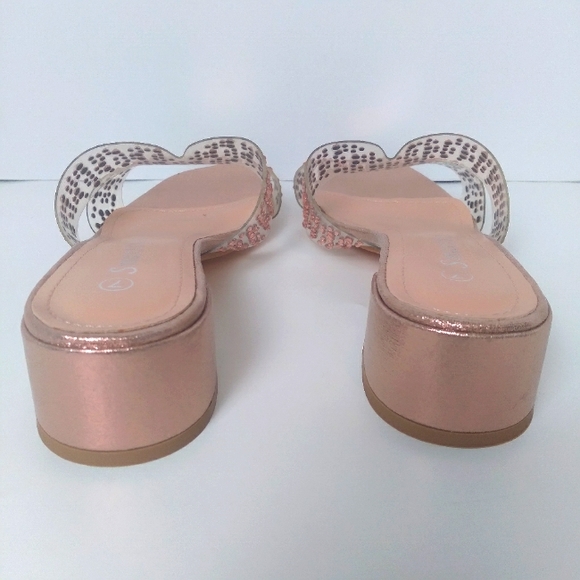 Rose Gold Champagne Sparkle Cut Out Side Open Toe Slide On Sandals-Size 7 NWT HP - Picture 8 of 8